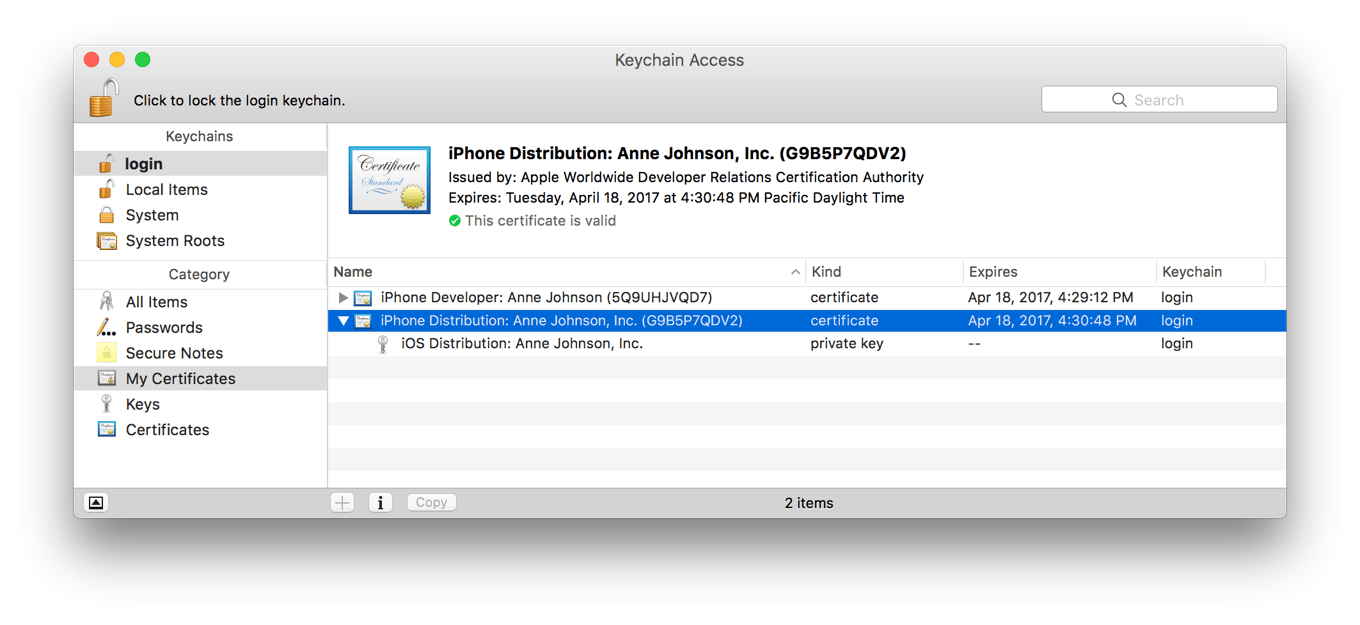 Export certificate