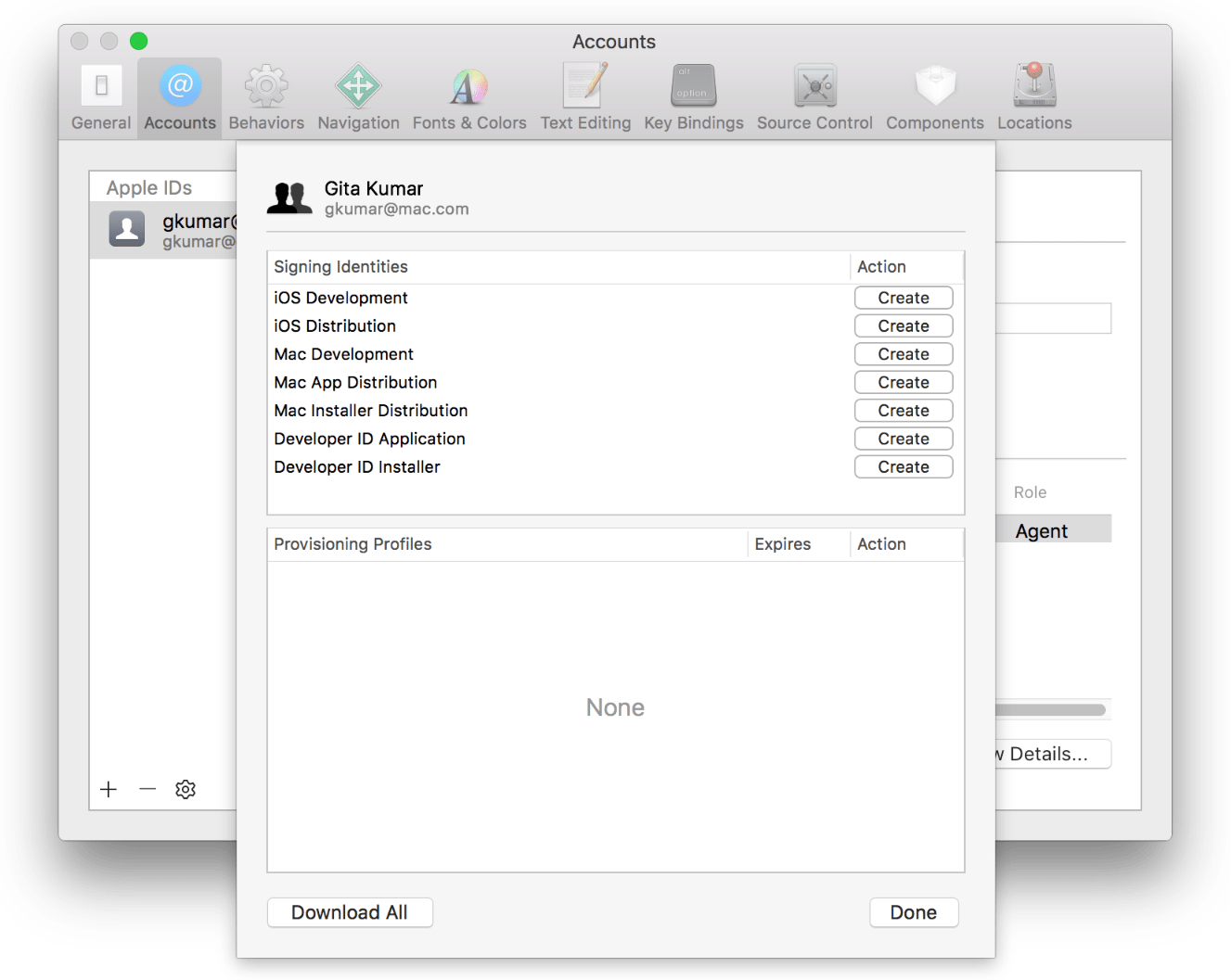 Xcode team details