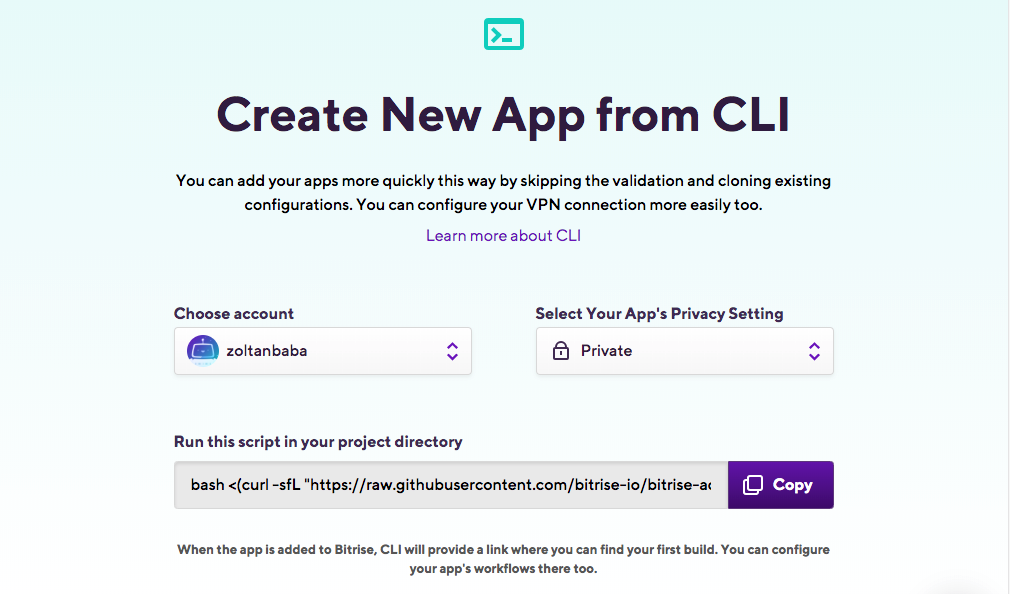 Adding a new app from a CLI