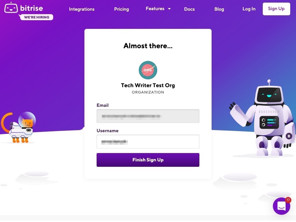 Signing up for Bitrise